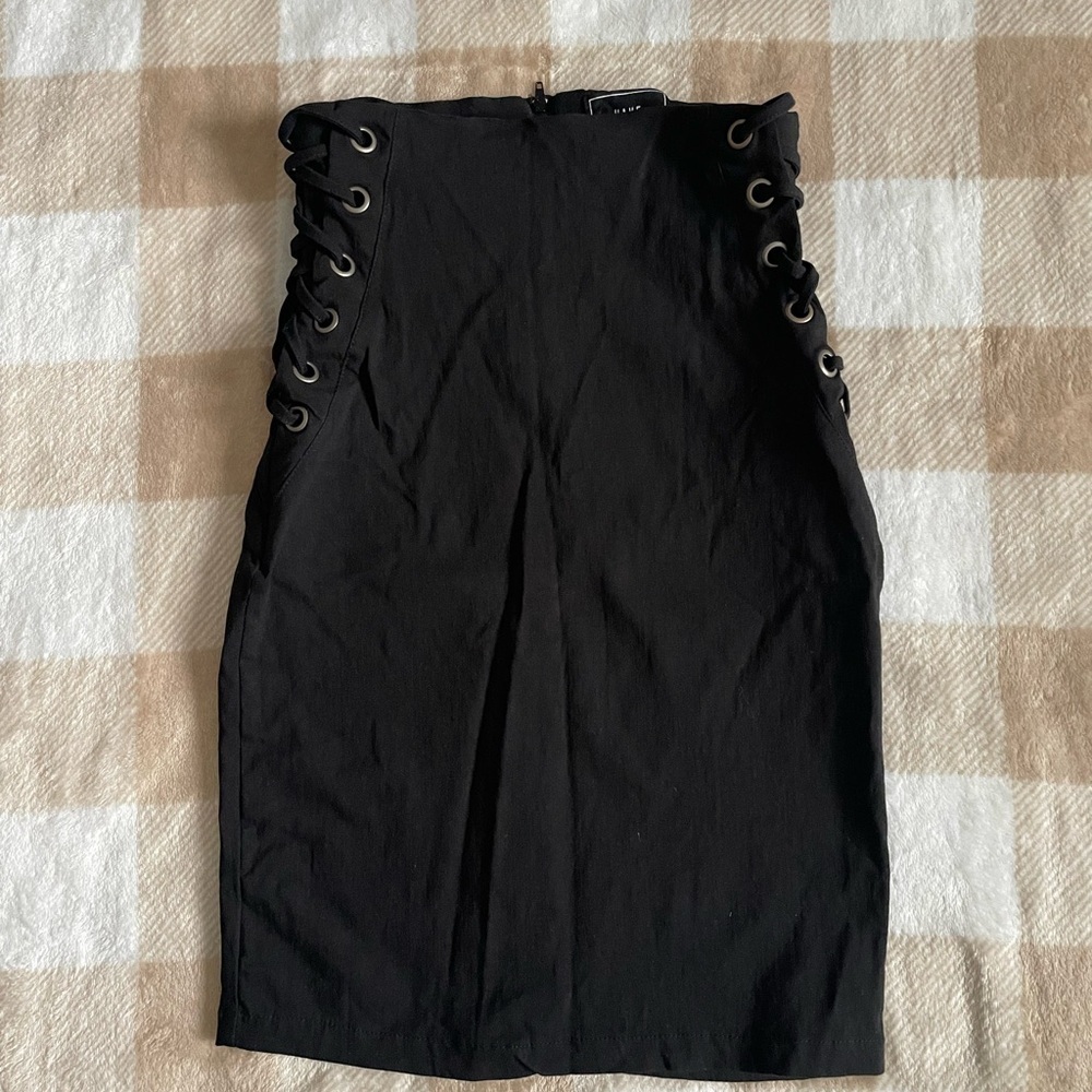 HAVE Black Lace-Up High Waisted Pencil Skirt size small corset lace up sides